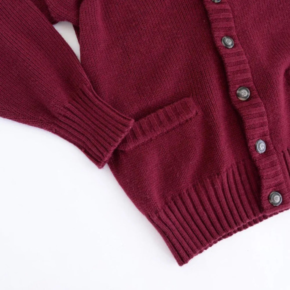 Vintage '90s Leishman Maroon Knit Eclectic Grandpa Button Up Cardigan Sweater S - Picture 7 of 11